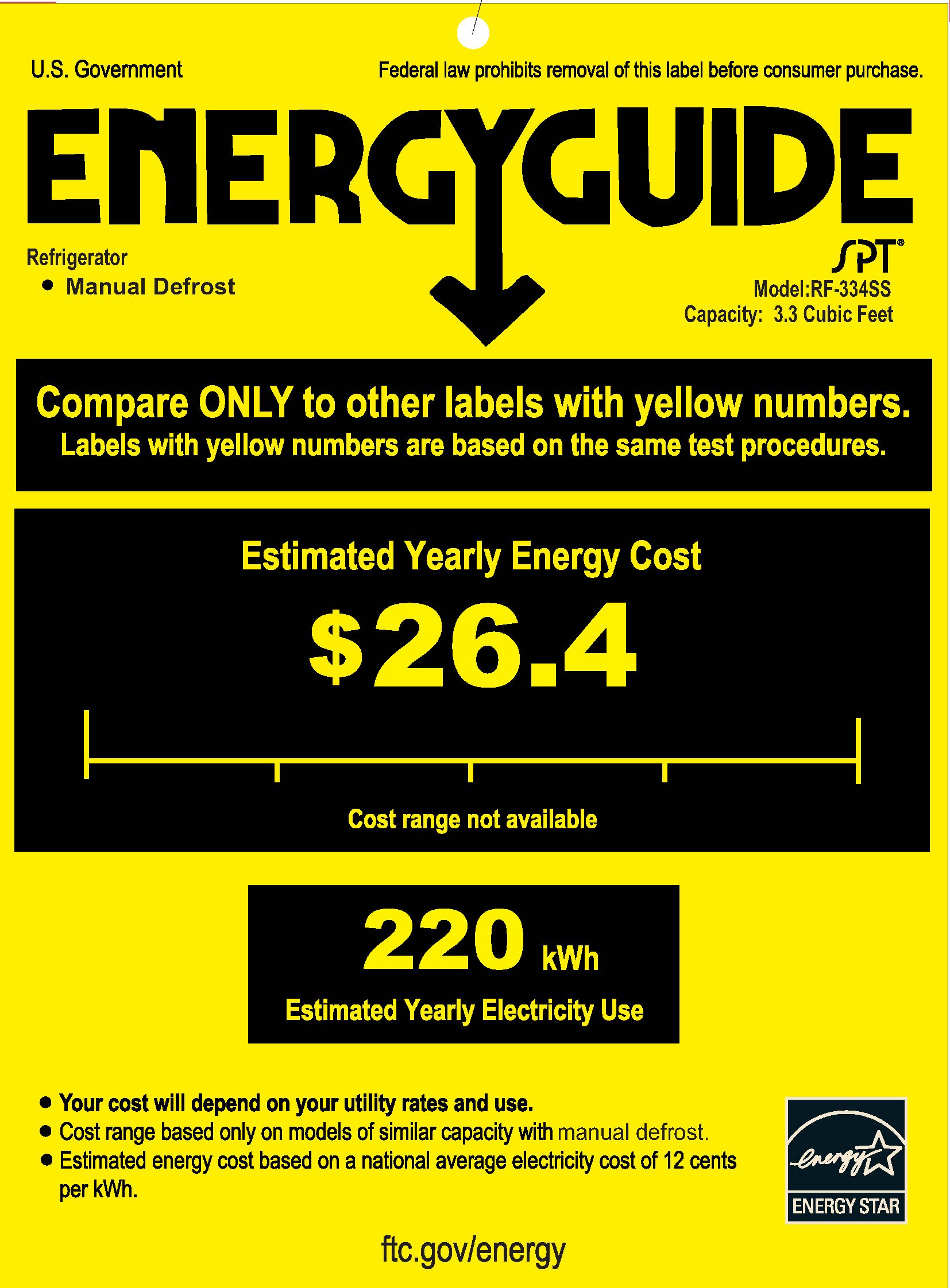SPT Rf-334ss Compact Refrigerator, 3.3 Cubic Feet, Stainless Steel, Energy Star on Fridge.com - View 3
