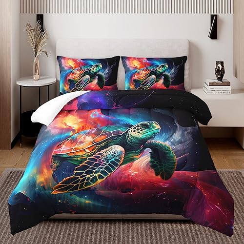 Miniatura 2 de HOSIMA Juego de edredón de tortuga marina, tamaño King, cielo estrellado, galaxia, tamaño King, para niños y adolescentes, animales marinos,