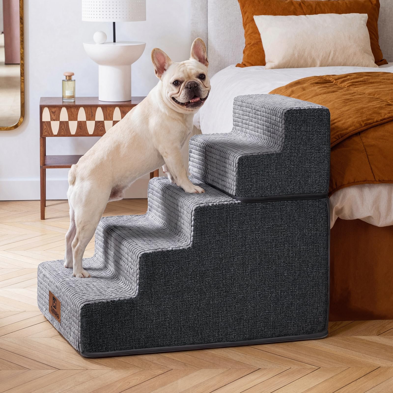 犬用 5段ステップ スロープ ペット用階段 グレー【階段】 Amazon | Sytopia ペット階段 5段スロープタイプ 犬階段 犬用ステップ