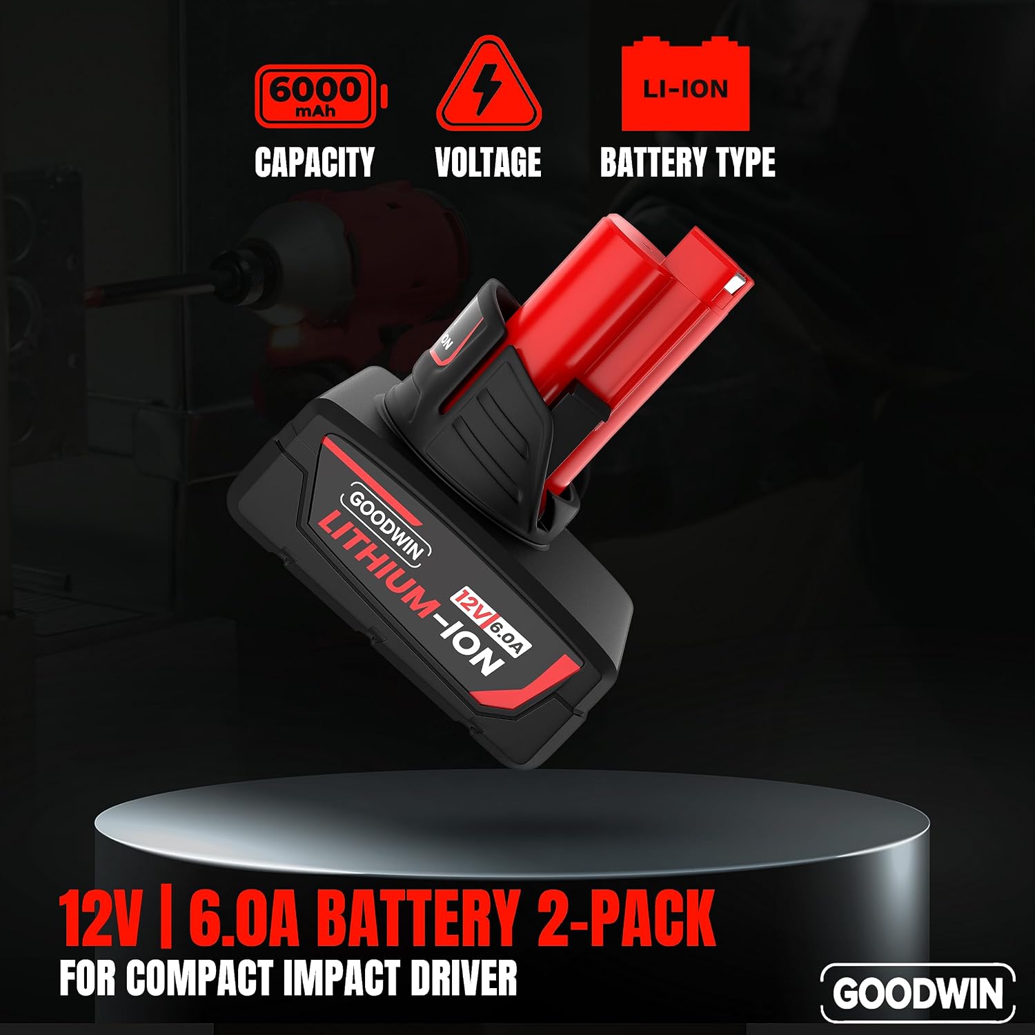 GOODWIN 48-11-2460 6.0Ah 12V Replacement Batteries Compatible with Milwaukee M12 48-11-2411, 48-11-2420, 48-11-2401, 48-11-2402-2 Pack