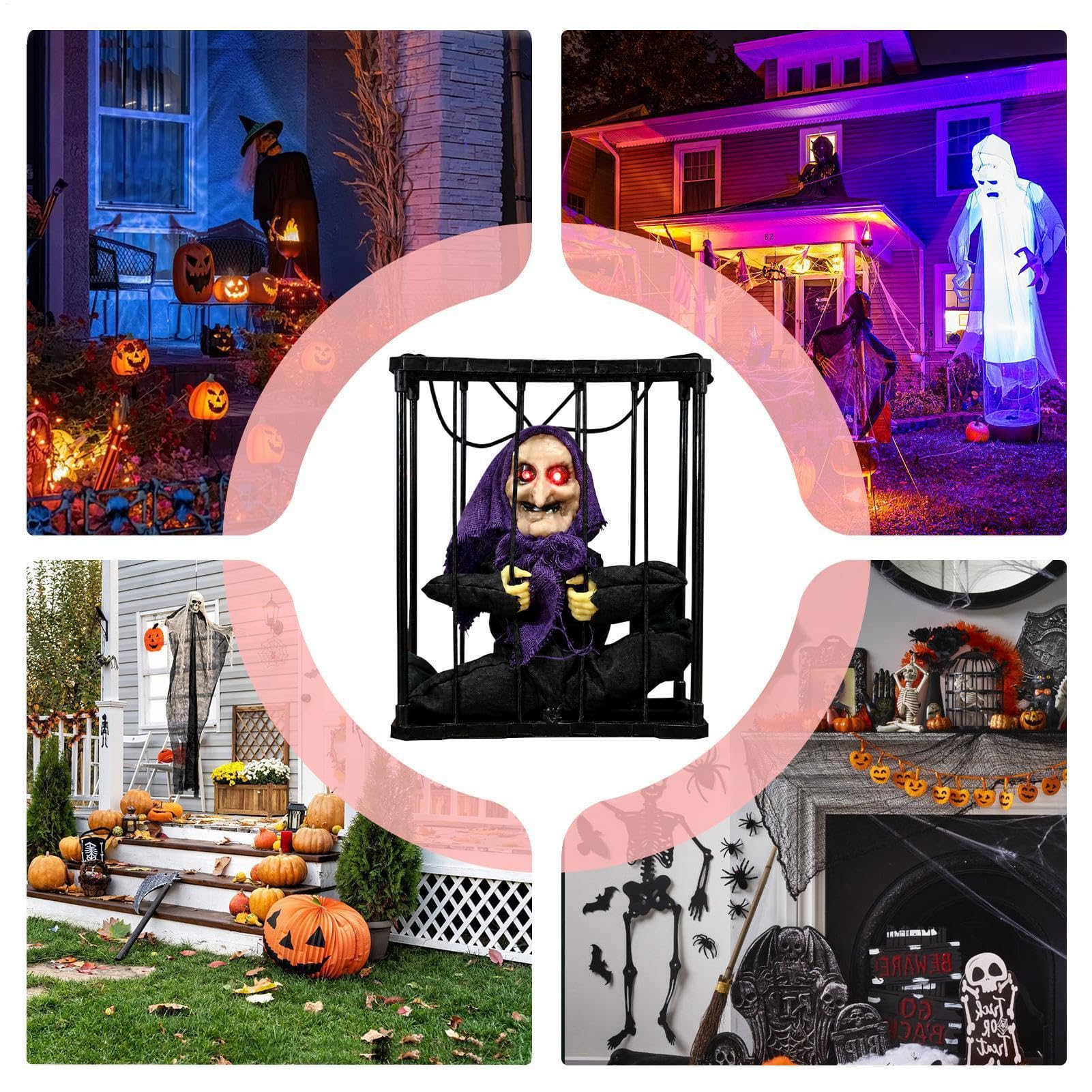 Halloween wiedźma dekoracja straszne świecące oczy efekty dźwiękowe