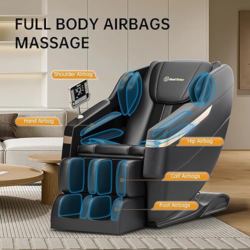 Miniatura 4 de Real Relax Silla de masaje de cuerpo completo, modo de gravedad cero, silla de masaje de tejido profundo, masaje de pies, 8 rodillos de masaje