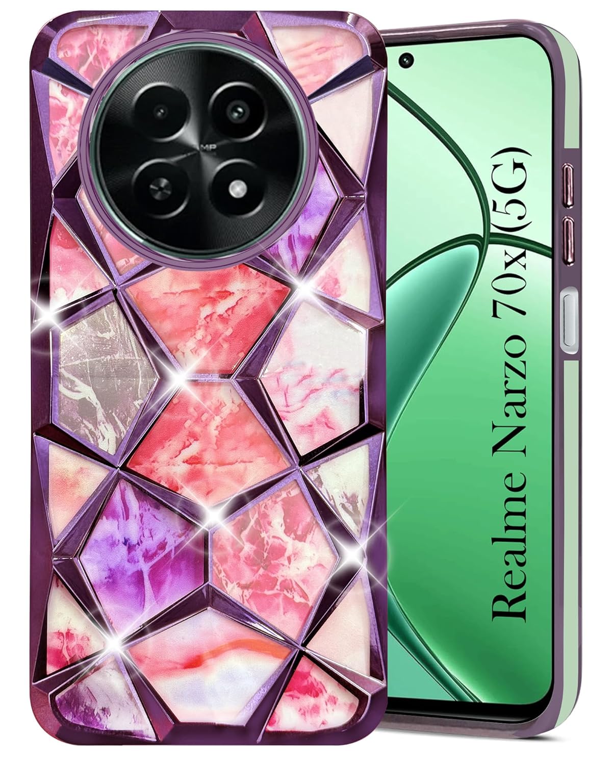 Jkobi Back Cover Case Compatible with Realme Narzo 70x 5G (Dual Design Glitter Sparkle and Detachable Diamond Print Case | Soft and Flexible) Jkobi Back Cover Case Compatible with Realme Narzo 70x 5G (Dual Design Glitter Sparkle and Detachable Diamond Print Case | Soft and Flexible)