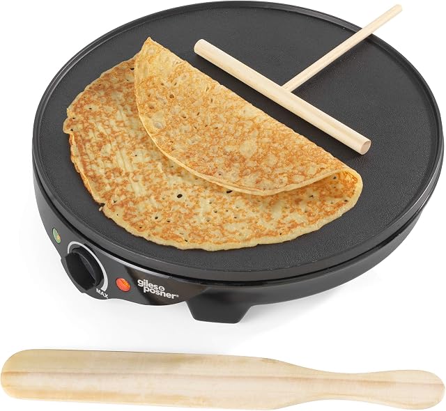 Giles & Posner EK2510G Pancake Maker, Machine for Crepes, Electric Non-Stick Hot Plate Pan, Indoor Tabletop, Adjustable Temperature Control, Includes Wooden Spreader & Spatula, 30cm/12 Inch, 1300 W