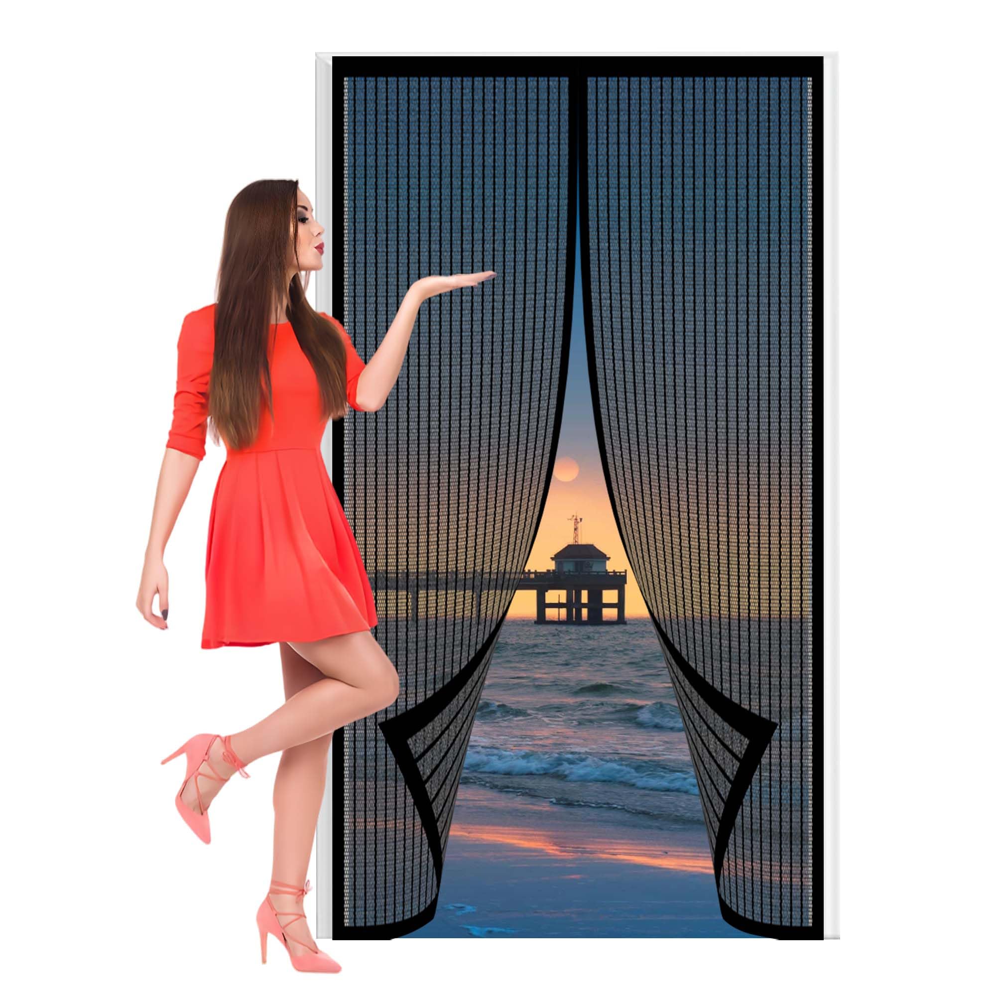 Moustiquaire porte aimantée 106x219 cm rideau maille noir pour balcon