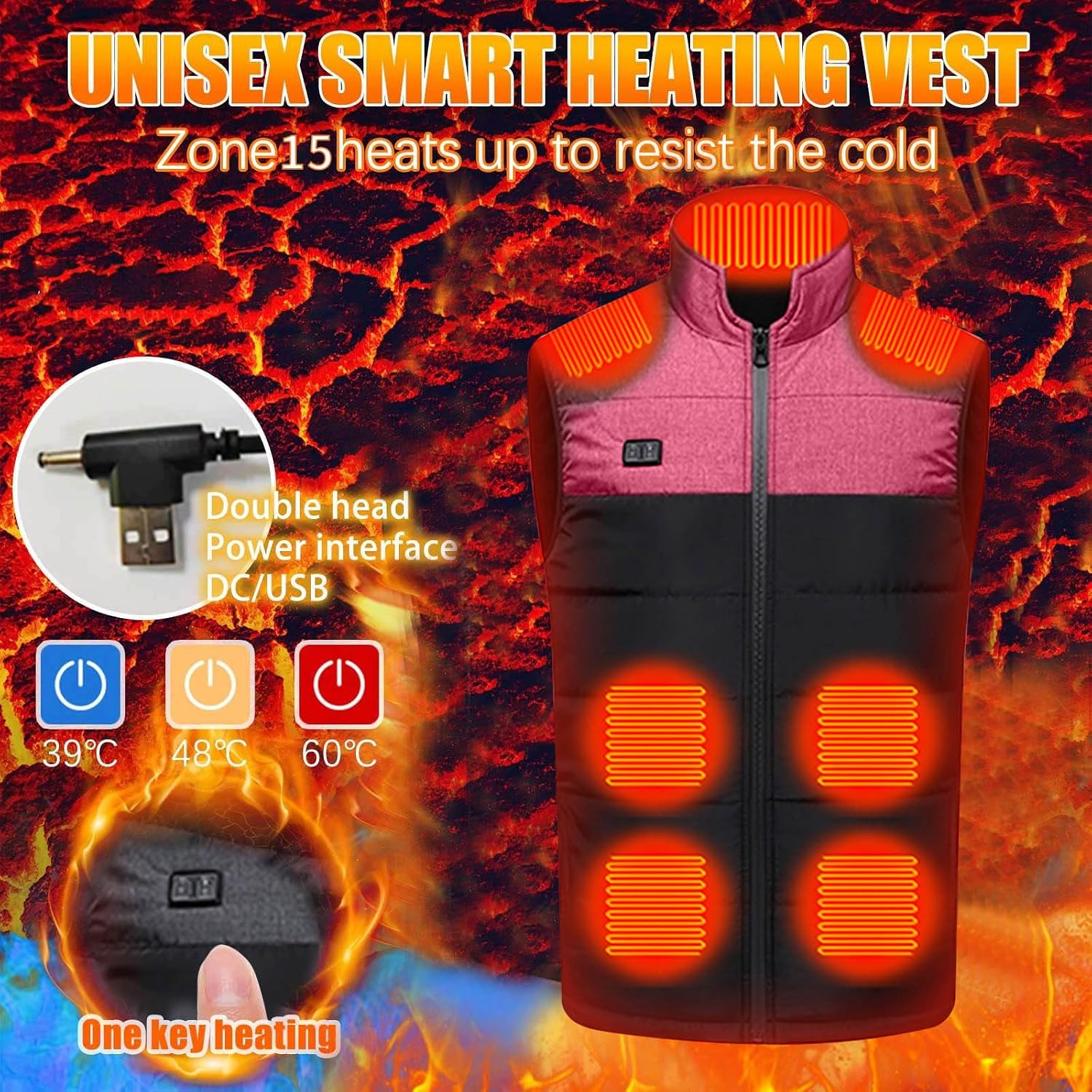 FZYLQY Unisex Heated Vest Quilted Windproof Thermal Jackets Lightweight Zip Up Stand Collar Waistcoat Casual Warm Coat