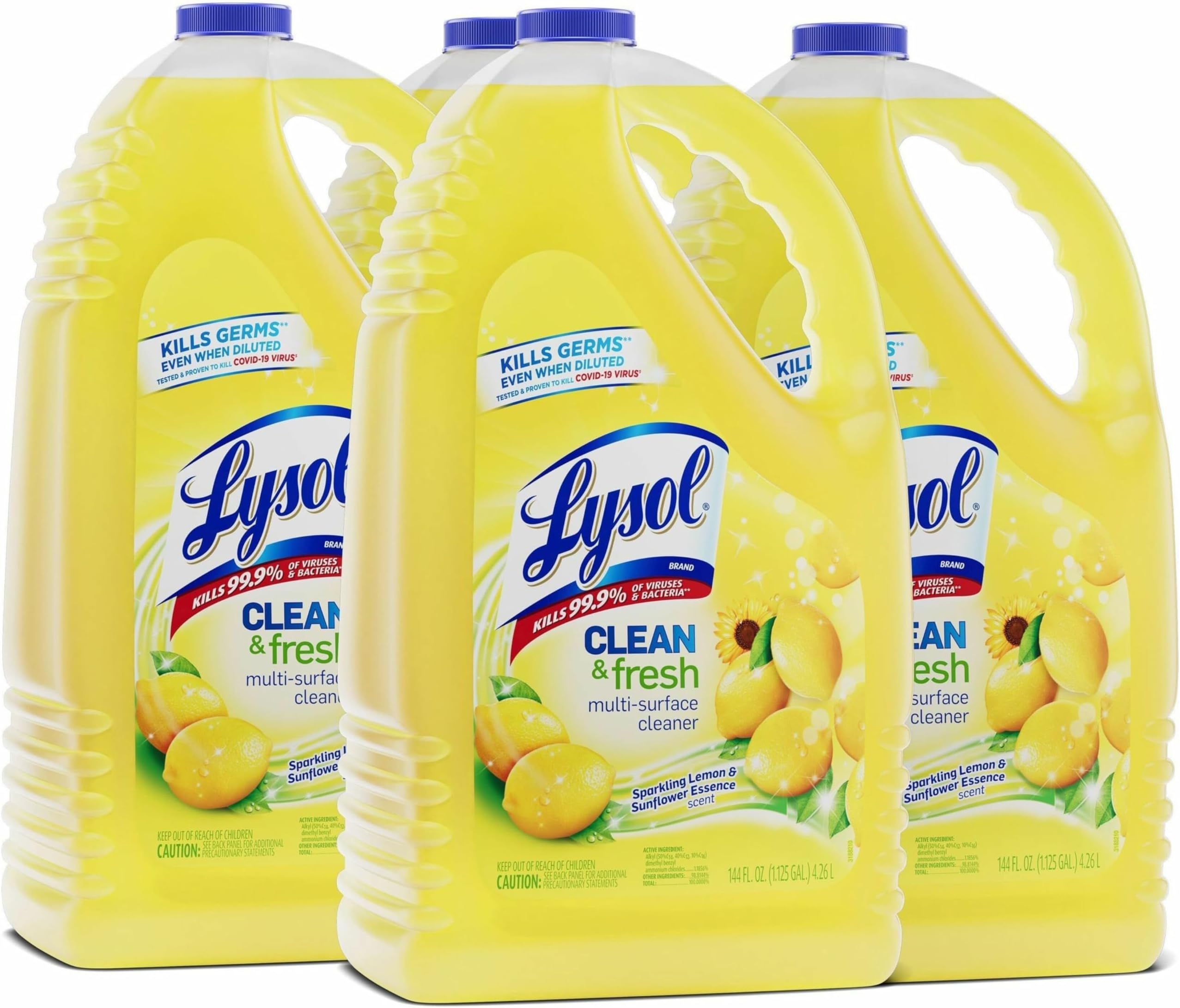 Multi-Surface Cleaner, Sanitizing and Disinfecting Pour, to Clean and Deodorize, Sparkling Lemon and Sunflower Essence, 144 Fl Oz (Pack of 4)