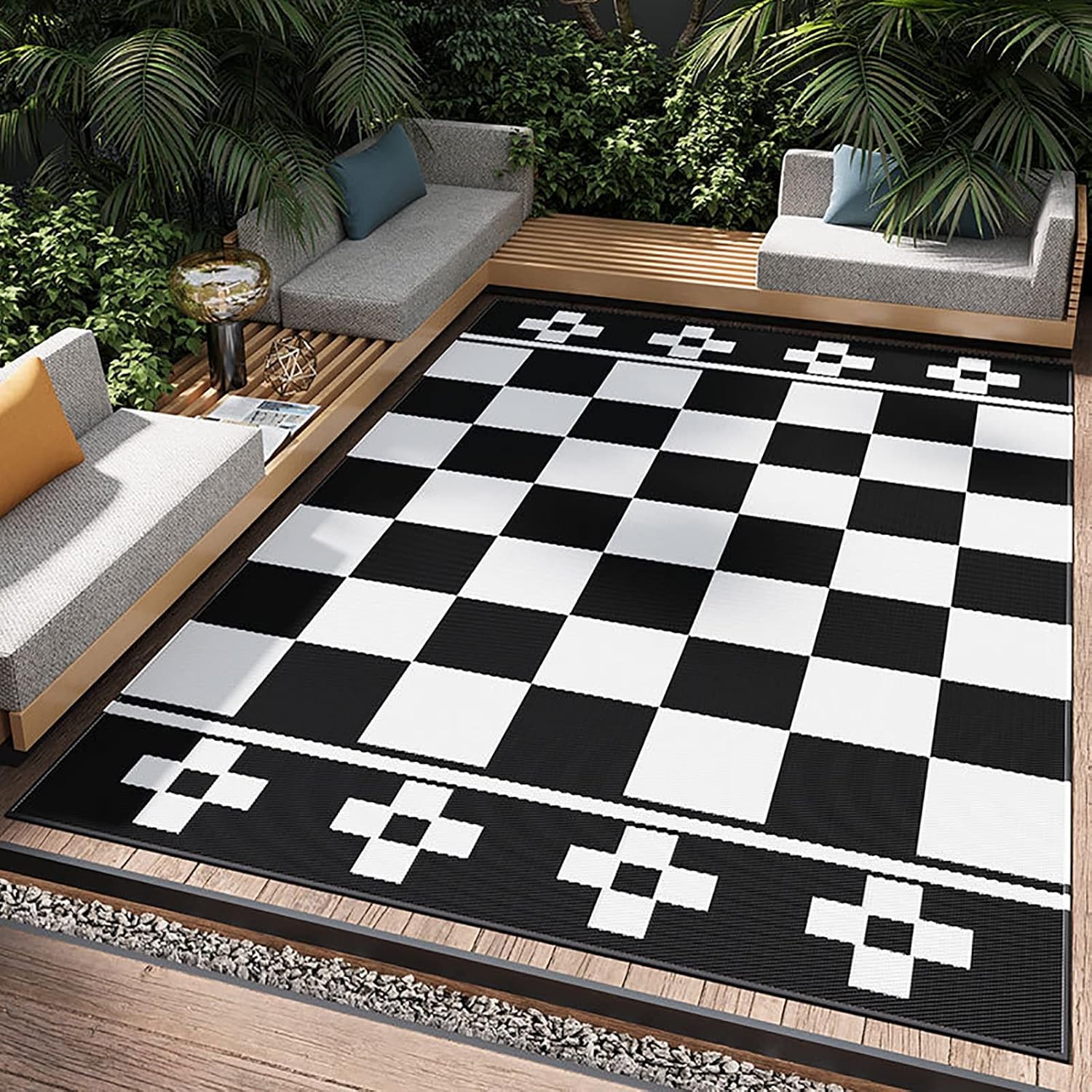Outdoor Patio Rug-Lightweight Reversible Portable Rug Recycled Plastic Straw Mats Waterproof Indoor Outdoor Area Rugs for Garden, Patio, Deck, Beach, Picnic, Backyard,2