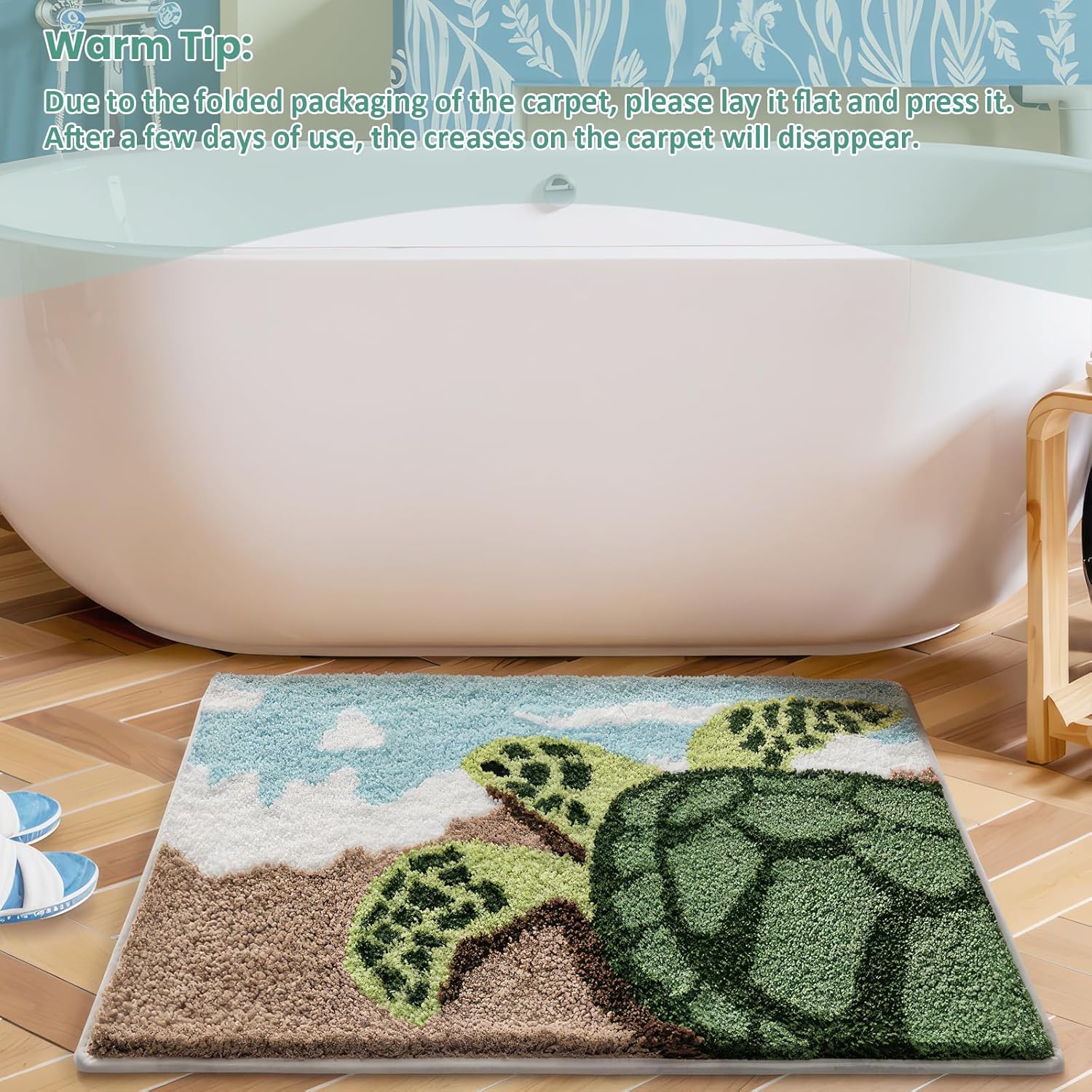 Cute Bath Mat, Funny Cartoon Sea Turtle Mat for Room Decoration, Non Slip Extra Absorbent Animal Alligator Bathroom Rug, Machine Washable Ultra Soft Floor Mats for Tub Shower Door 20"x31" (Sea turtle)
