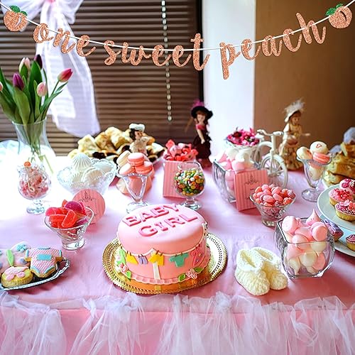 Miniatura 4 de Cartel con texto en inglés One Sweet Peach con tema de durazno para niños, decoración de fiesta de baby shower, suministros para niños y niñas