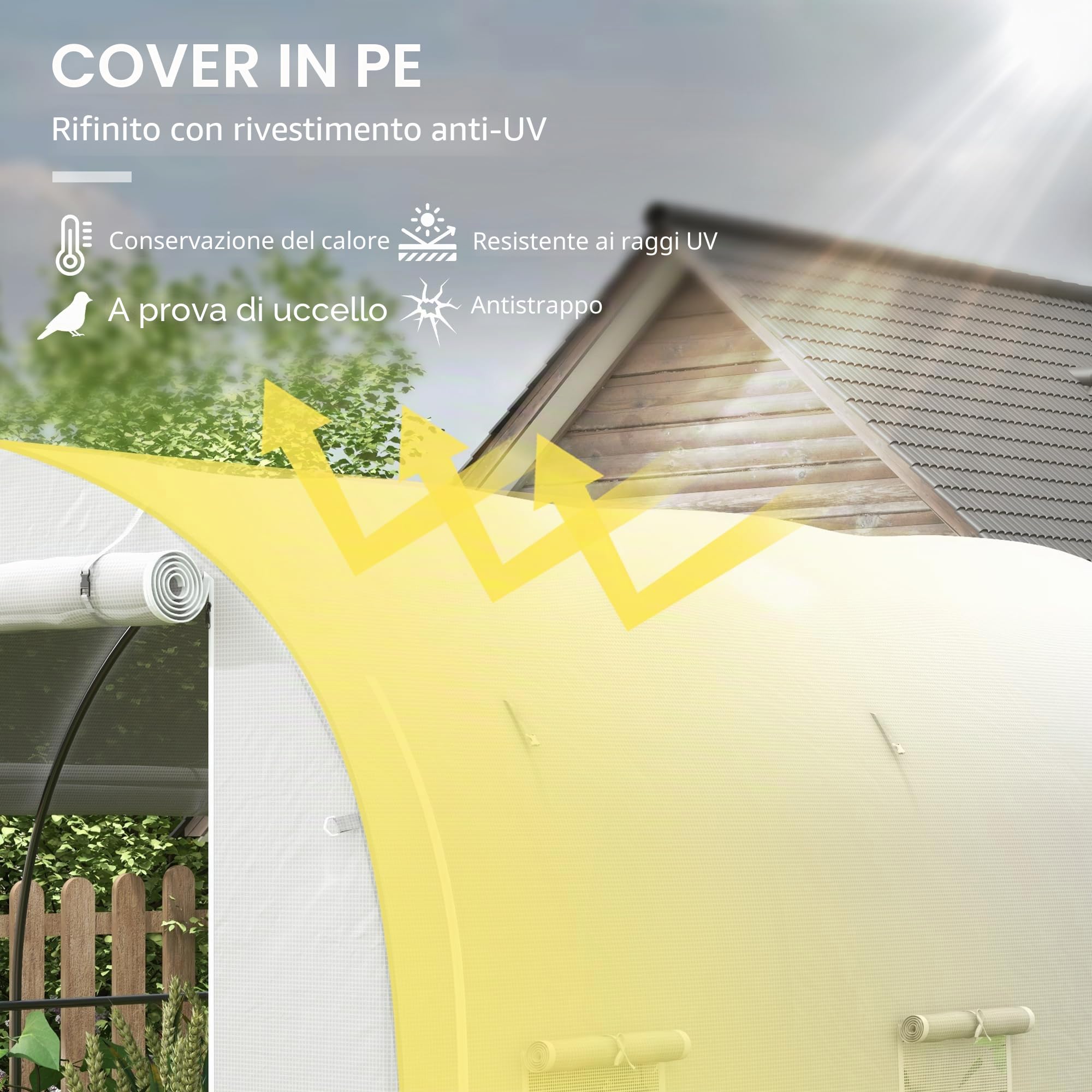 Outsunny 3x2m Polytunnel Serra Porta Cerniera finestre Rete Bianco | Serra pedonabile, copertura in PE, telaio in acciaio zincato