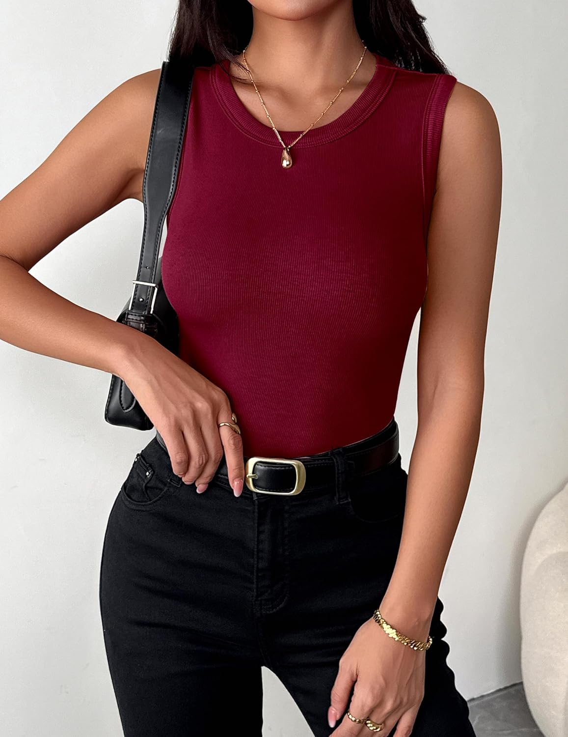 Zeagoo Womens Sleeveless Crewneck Ribbed Tank Tops Casual Basic Summer Top Slim Fitted Racerback Shirts - Image 4