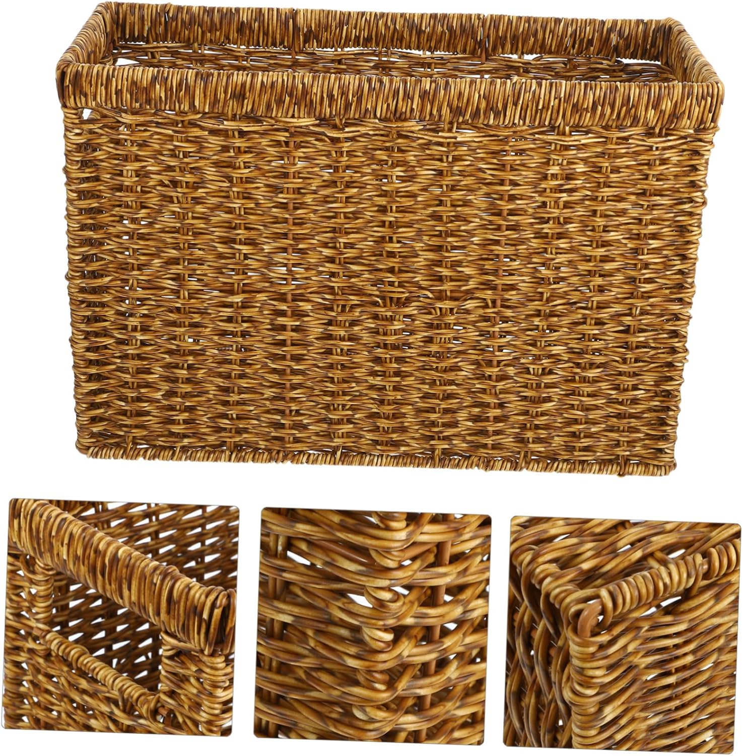 Amosfun Japanese Style Woven Storage Basket with Handle Decorative Organizer for Home and Office Medium Size Cotton Material for Sundries and Magazines