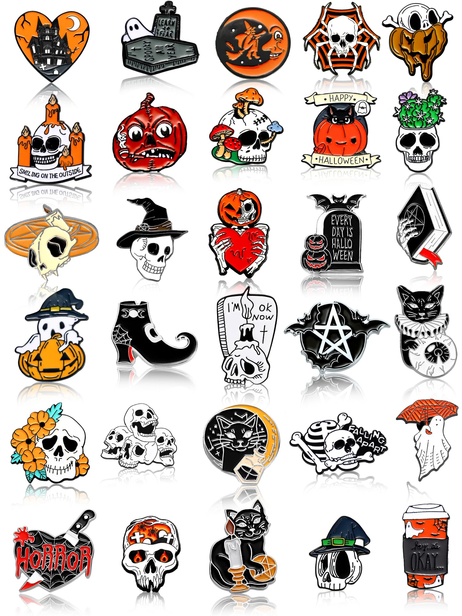 Ferraycle 30 Pieces Enamel Pins Set Enamel Pins for Backpacks Cool Horror Enamel Lapel Pins Steampunk Brooches Pins for Hats Clothes Women Men
