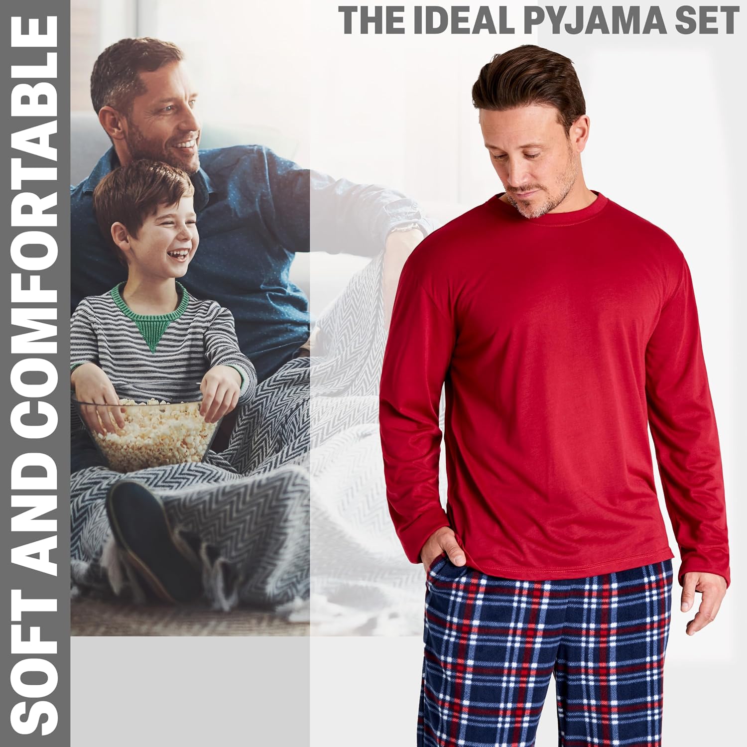 Get Trend Pajama Set for Men, Teens, 2-Pc Top, Lounge Pant with Pockets, Soft Sleepwear, Cozy Lounge Wear PJs, Gifts for Men
