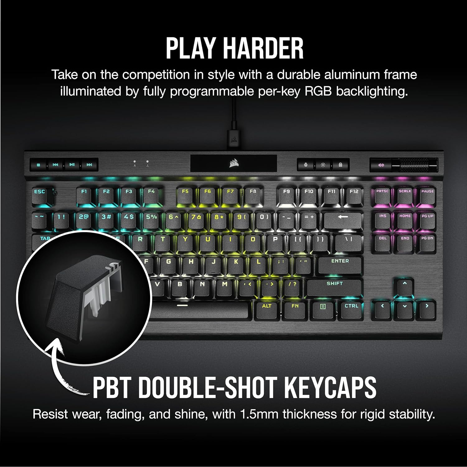CORSAIR K70 RGB Tenkeyless Mechanical Gaming Keyboard - CHERRY MX SPEED Switches, Aluminum Frame, Per-Key RGB Backlighting, Detachable USB-C Cable