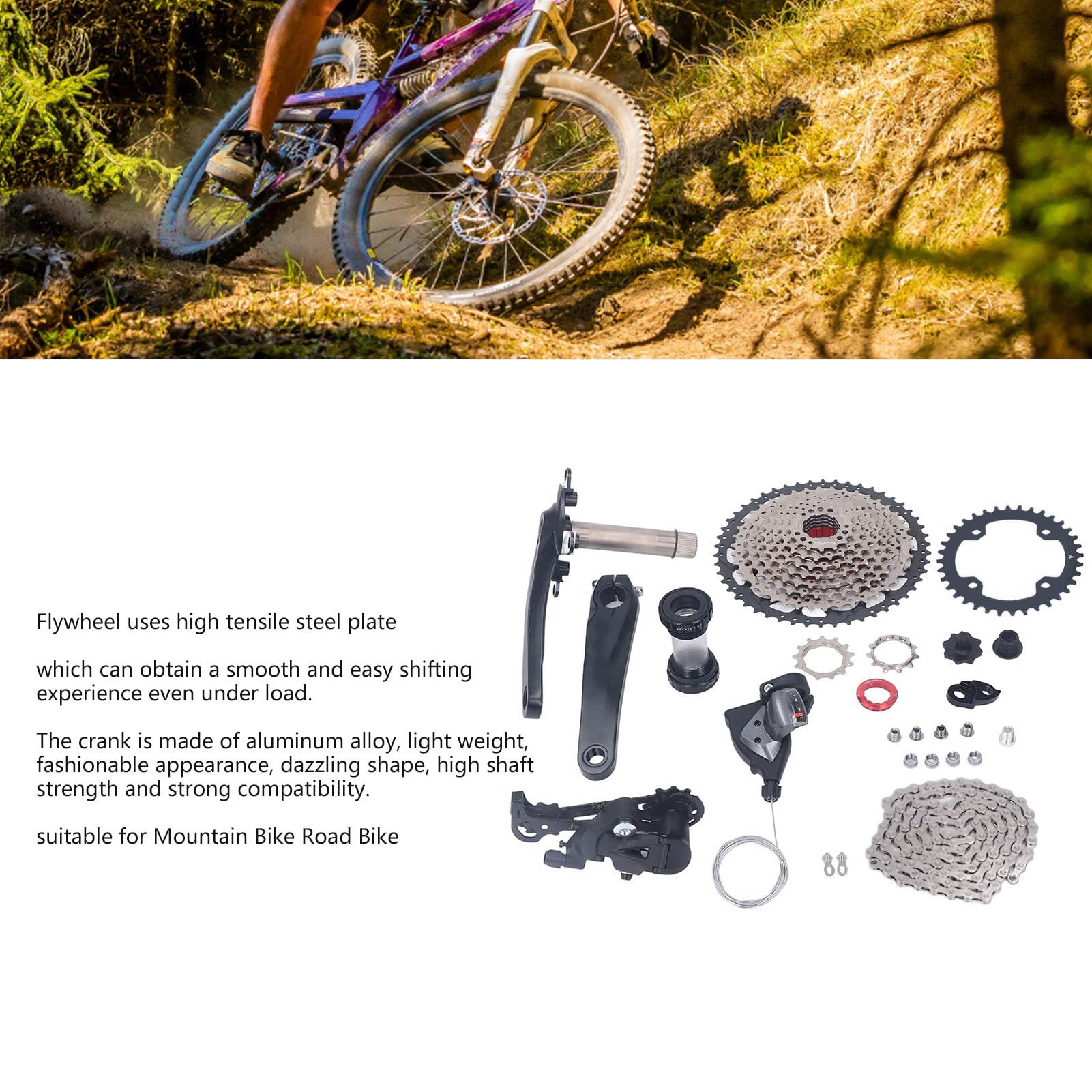 Kit cambio velocità bici 10 velocità 50T volano pignone deragliatore posteriore per mountain bike bici da strada cambio fluido manovella in lega di alluminio set ingranaggi corona (Corona 36T)