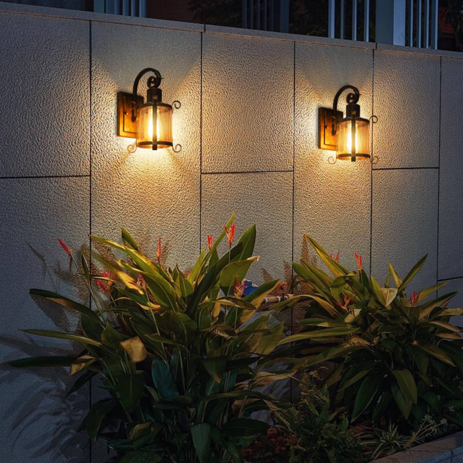 Rustikale Innen Bernstein Glas Wandleuchte 1-Pack, Bronze gebürstet, Vintage-Lampe Veranda Beleuchtung wasserdicht Retro-Lampe für Innen Schlafzimmer Wohnzimmer Outdoor（NO Bulb）