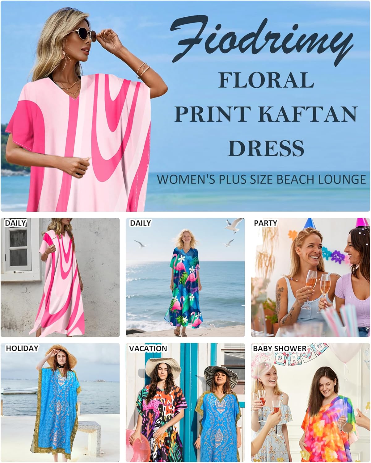 Kaftan Dresses for Women Plus Size Bathing Suit Caftans Swimsuit Cover up Maxi Beach Dress Loungewear - Image 6