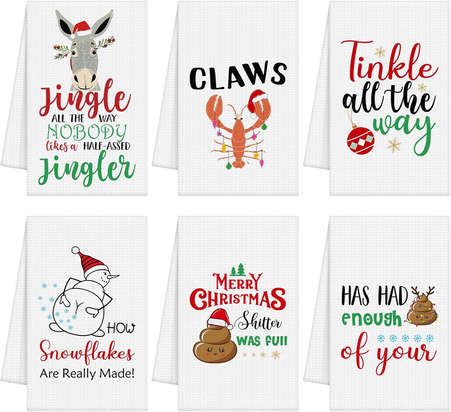 Preboun 6 Pcs Funny Christmas Kitchen Towels Holiday Dish