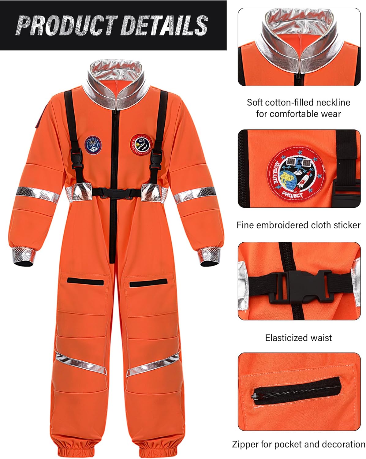 Cuffbow 4 Pcs Astronaut Costume Kids for Halloween, Space Helmet Jumpsuit Gloves Shoe Covers Set for Child Teen Boys - Image 3