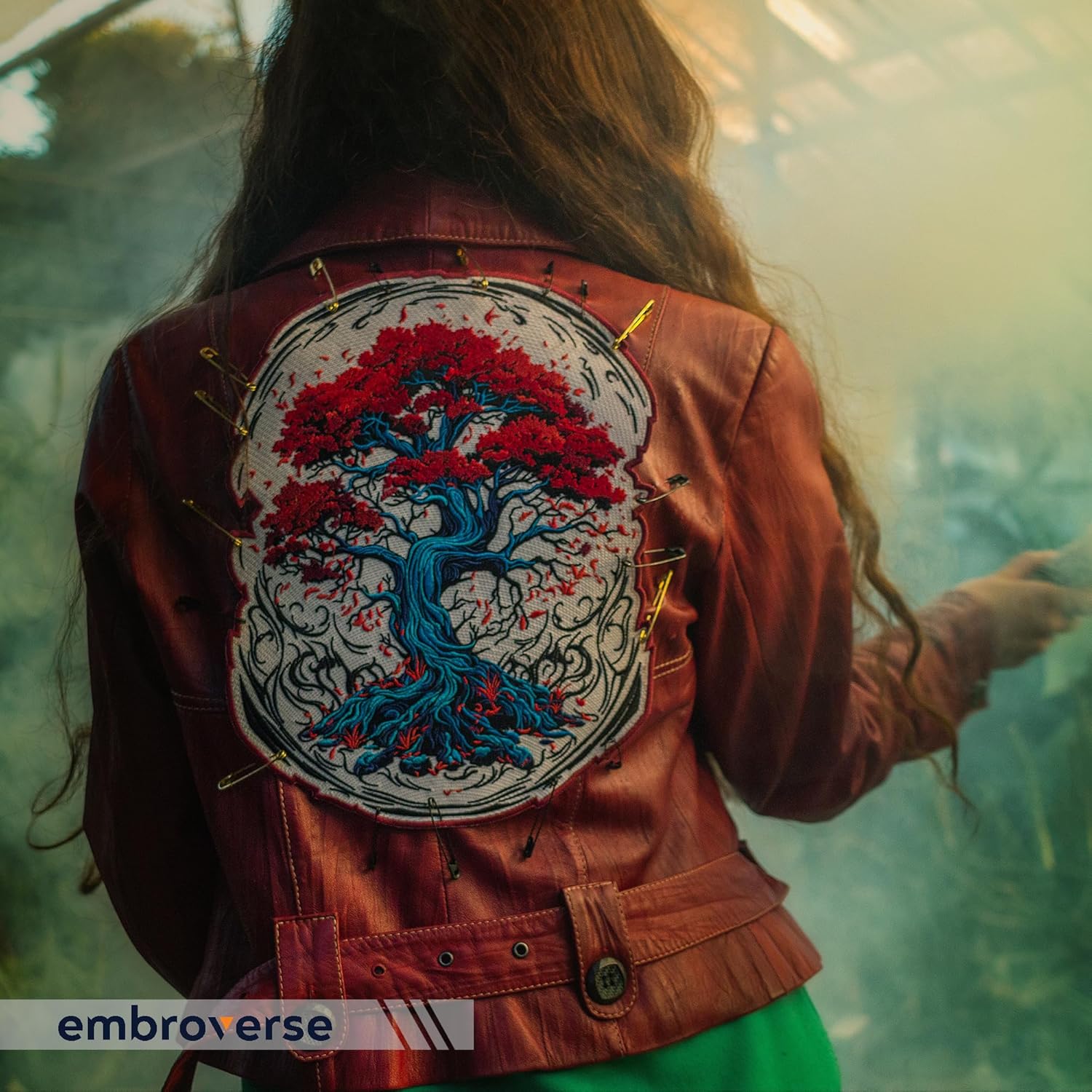 EMBROVERSE Bonsai Tree of Life Large Back Patch - Asian-Inspired Iron-On Embroidered Nature-Themed Applique for Jacket, 5.9 x 7.9 Inches