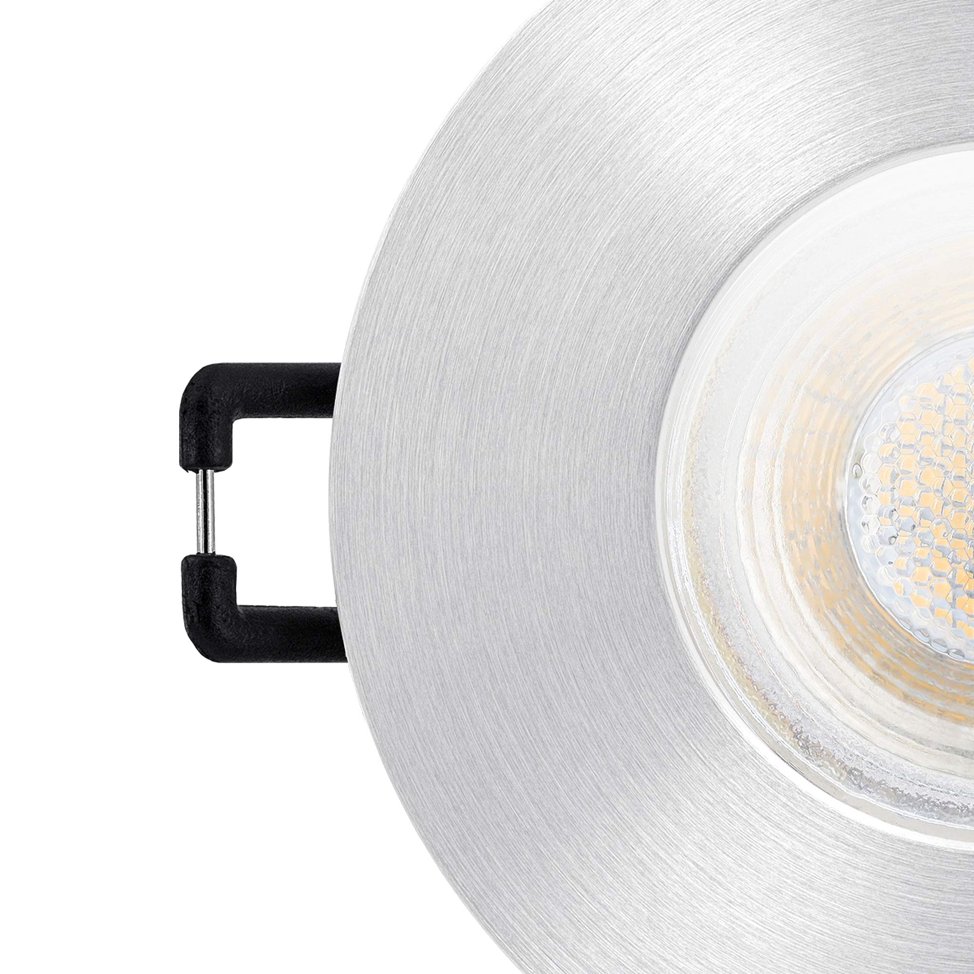 linovum ISASO Einbaustrahler 10er Set silber IP65 GU10 2W warmweiß inkl LED | Zehn Deckenspots IP65 Alu gebürstet - warmweiß, mit Glasscheibe für Bad, Dusche & außen, für GU10, inkl. LED