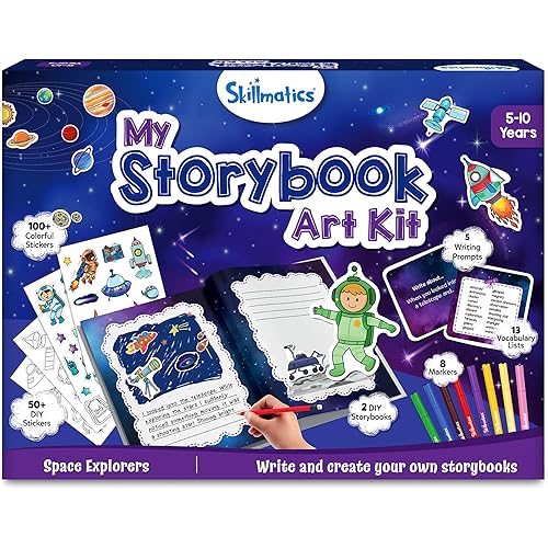 Skillmatics Storybook Art Kit - Create Space-Themed Stories, DIY Craft & Writing Kit with 300+ Stickers, Scrapbooking & Journal Activity, Gifts for Kids Ages 5, 6, 7, 8, 9, 10