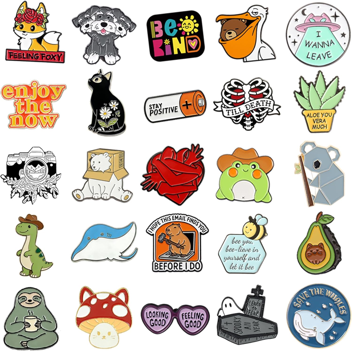 SINCCO 20/40/50/80 PCS Cute Enamel Backpack Pins, Funny Enamel Pins Bulk Set Cool Button Pins Aesthetic Brooch Lapel Pins Anime for Backpacks, Jackets, Hats, Kids, Girls