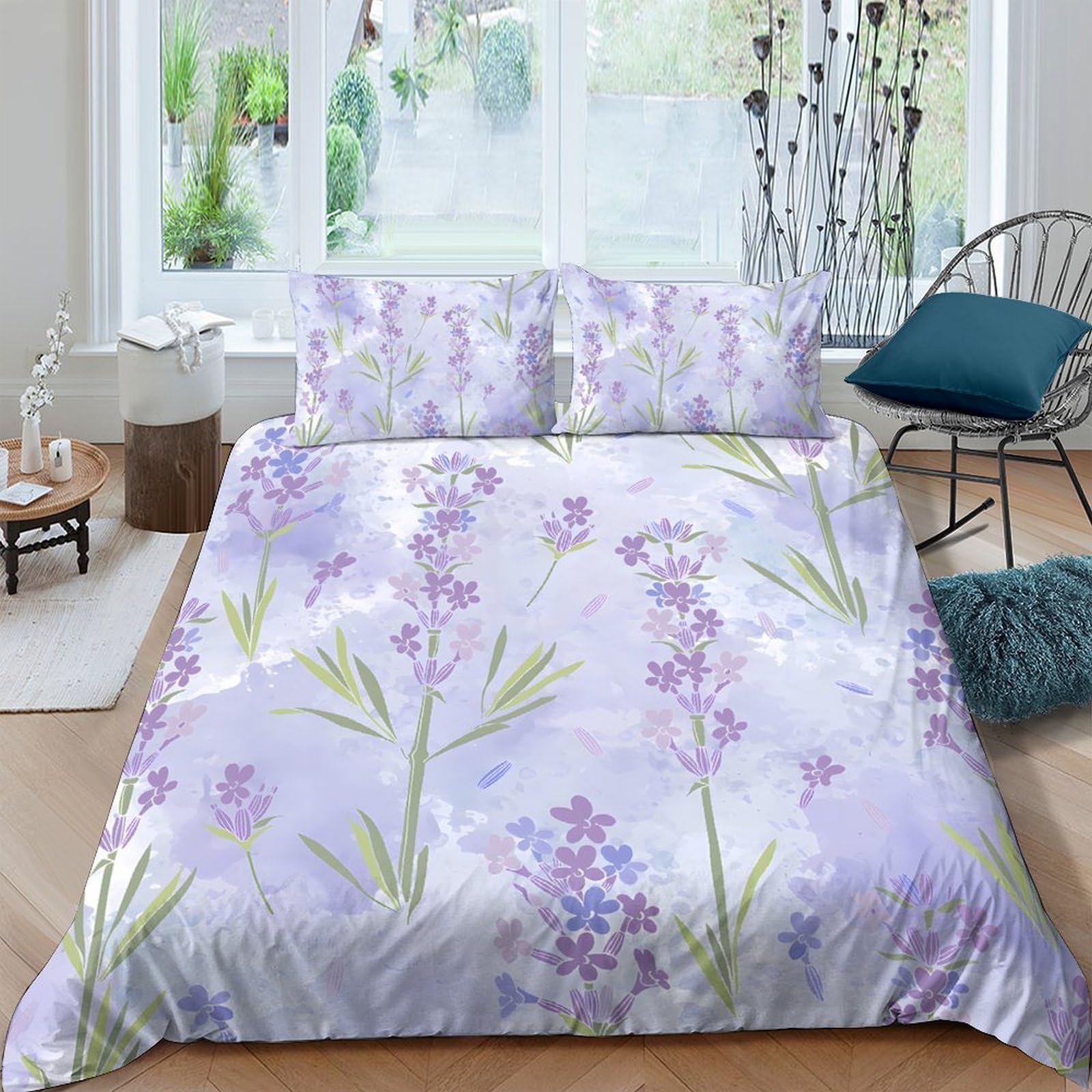 Ctjqhvkz Style-7 3D Printed Lavender Blossom Fitted Sheet Microfiber Soft Floral Meadow Mattress Cover For Bedroom Guest Room Decor Single（135X200cm）