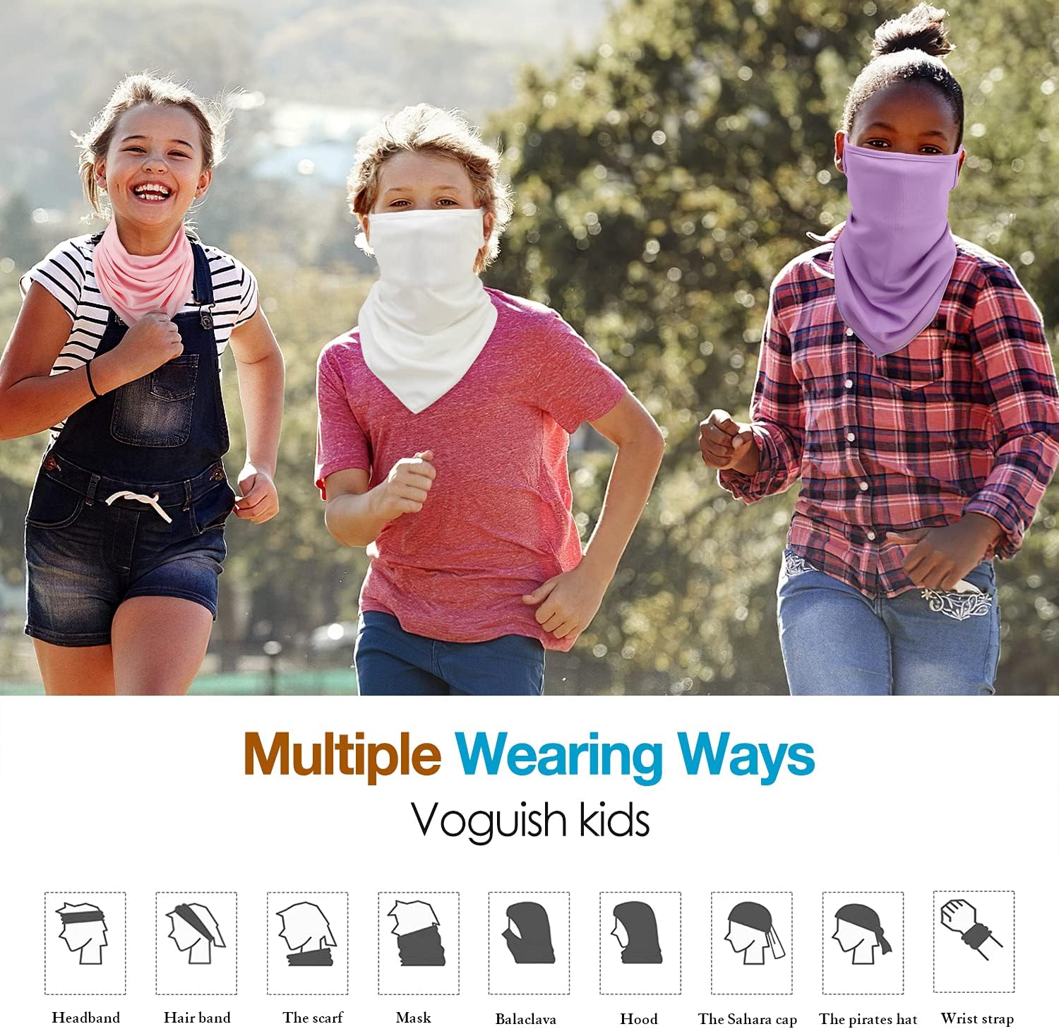 MoKo Kids Bandana Face Mask with Filter Pocket Ear Loops, 3 Pack Neck Gaiter Balaclava for Cycling Gator for Boys Girls : Clothing, Shoes & Jewelry