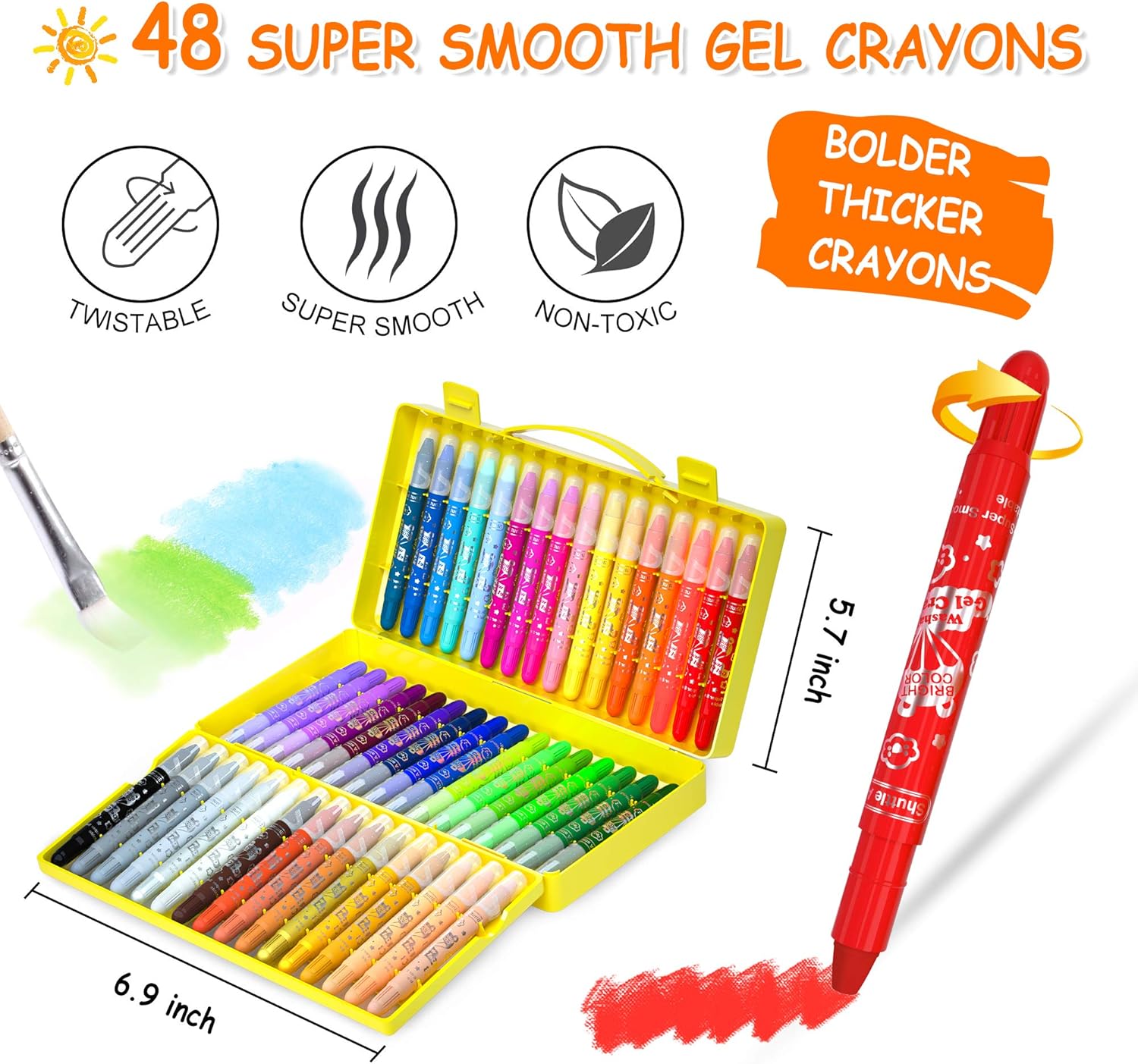 48 Colours Crayons for Toddlers, Shuttle Art Twistable Washable Crayons