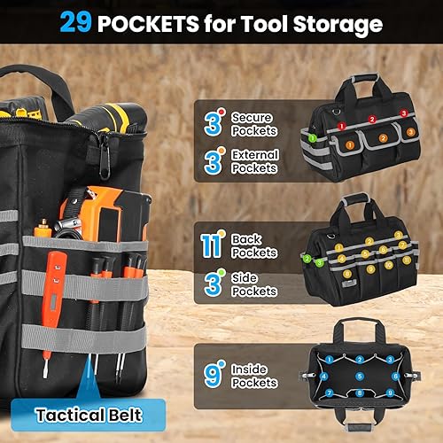 Miniatura 2 de Bolsa de herramientas resistente, bolsas de herramientas de 17 pulgadas para hombres con múltiples bolsillos, bolsa organizadora de herramientas