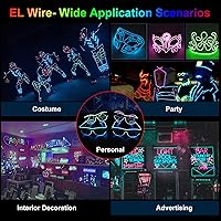 Vista 4 de JIGUOOR - Tira de luces de neón brillantes con cable EL y paquete de baterías, de 9.8 pies, 360 de iluminación, para bricolaje, festivales