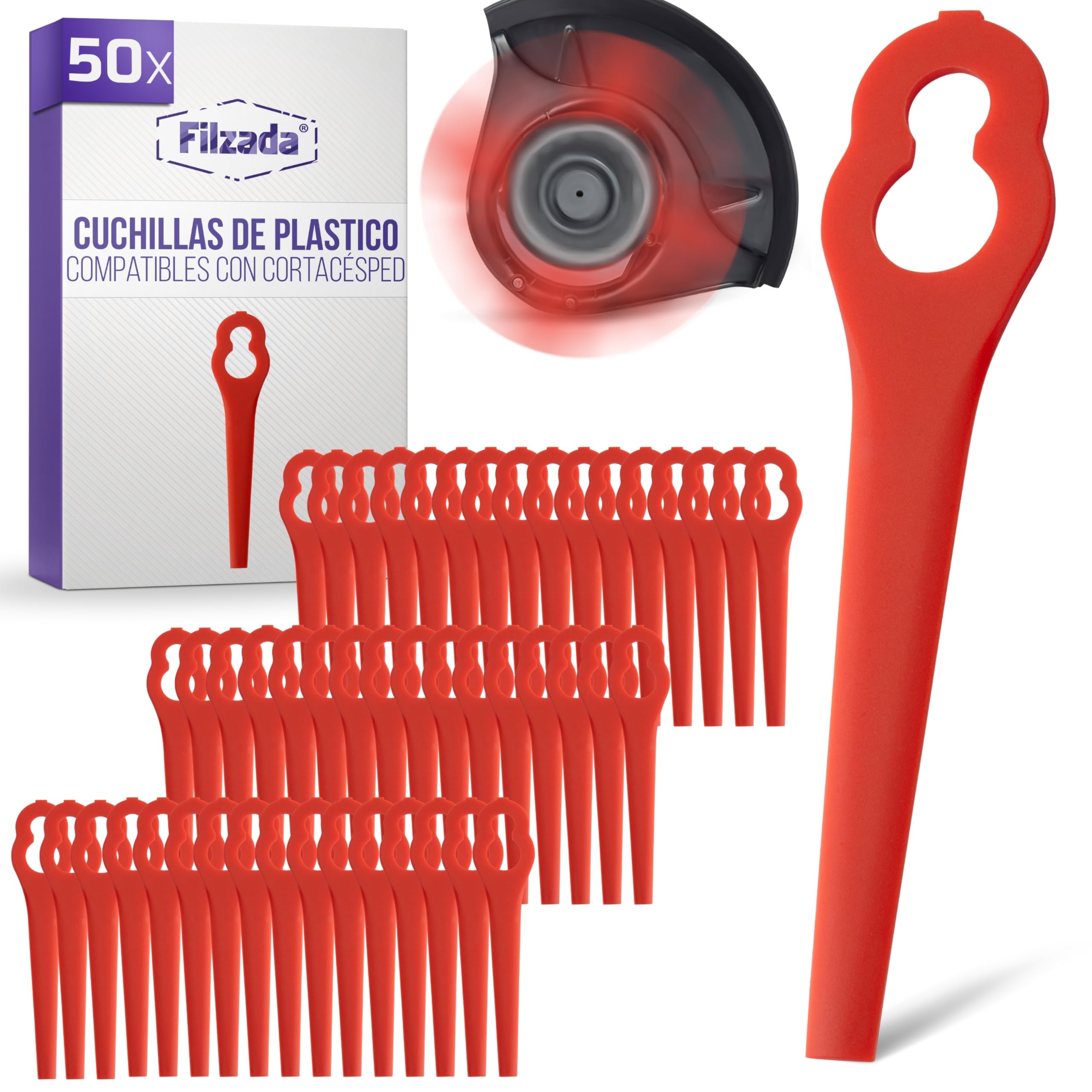 Filzada 50x Juego de Cuchillas de Recambio compatible con Repuestos Desbrozadora Einhell - Cuchillas Desbrozadora Bateria