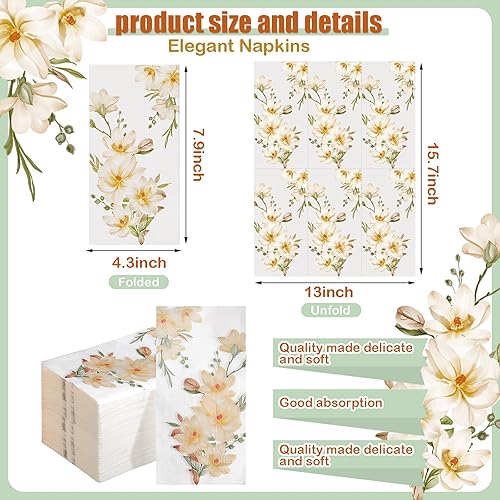 Miniatura 3 de Hotop 200 toallas de mano desechables florales para baño, 2 capas, servilletas de papel para invitados, servilletas decorativas desechables para