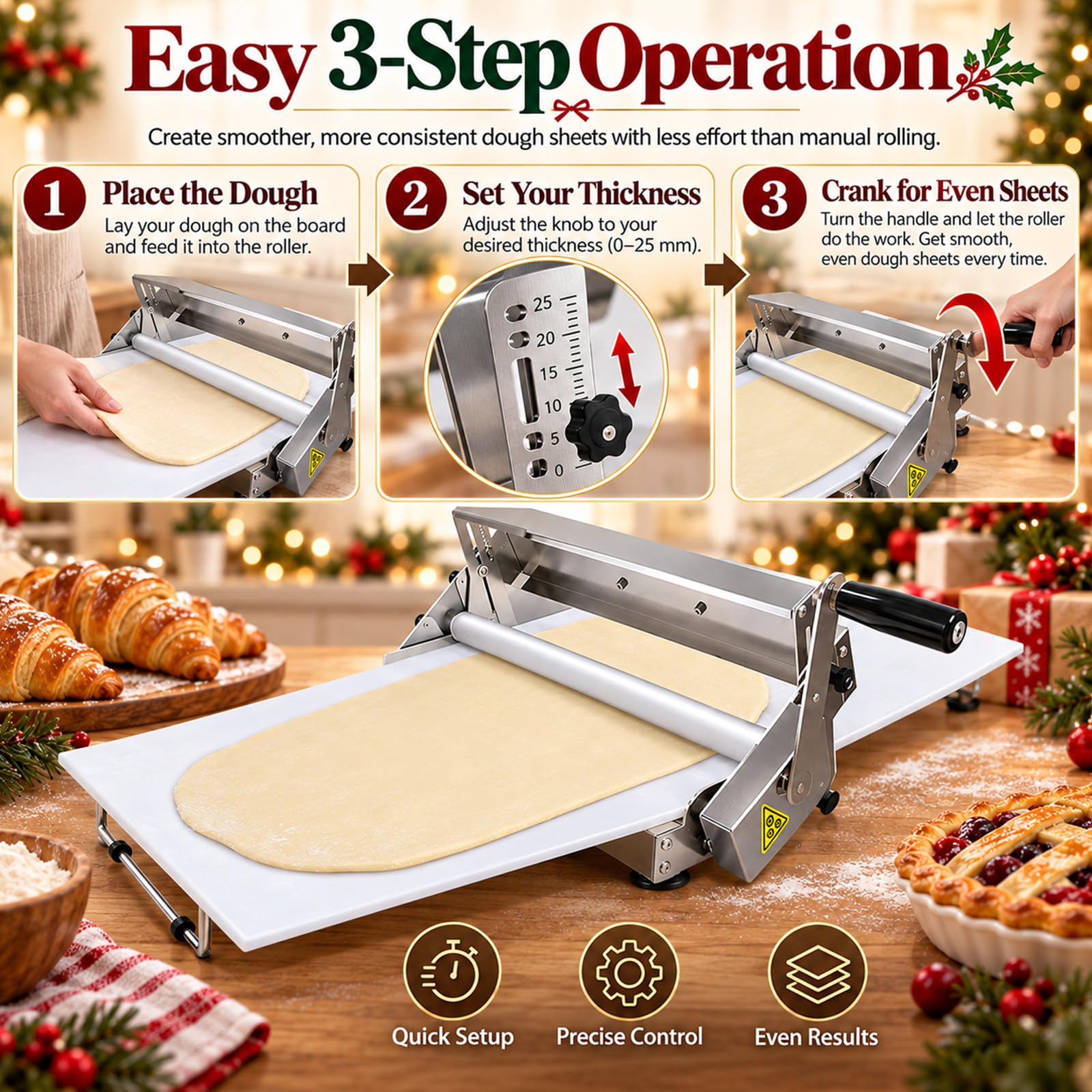 Sfogliatrice manuale 0–25 mm, pieghevole, acciaio inox da banco A300