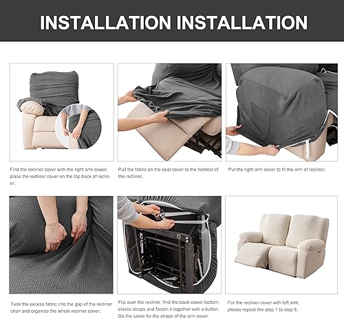 Miniatura 7 de Genina Funda de sofá reclinable para sofá reclinable, funda elástica para sofá reclinable de 2 asientos, protector de muebles de jacquard grueso