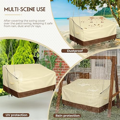 Miniatura 2 de Funda colgante para columpio de porche, impermeable, 420D, para exteriores, patio, columpio, 56 x 25 x 32 pulgadas, beige y café