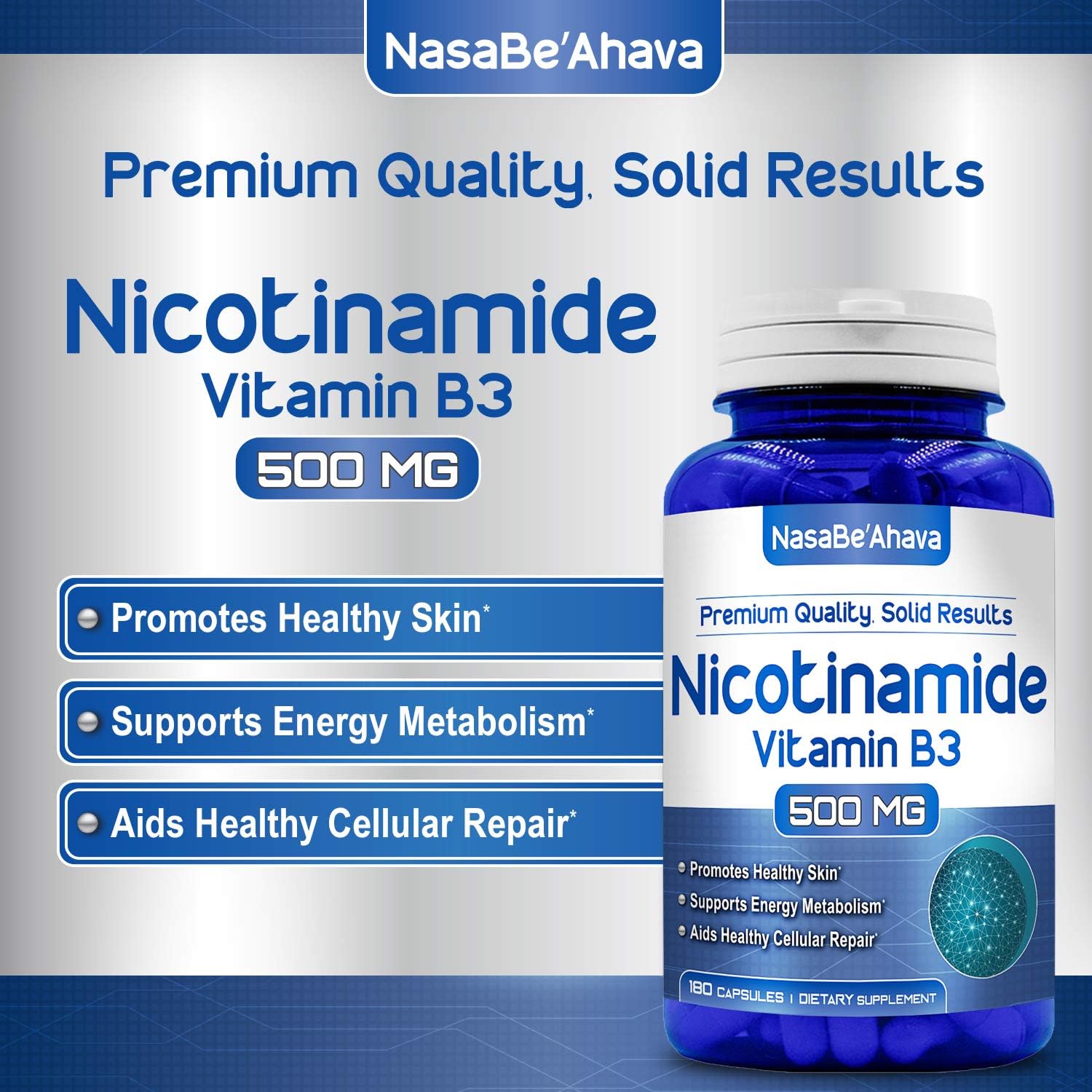 NasaBeahava Nicotinamide 500mg (180 Veggie Capsules) Vitamin B3