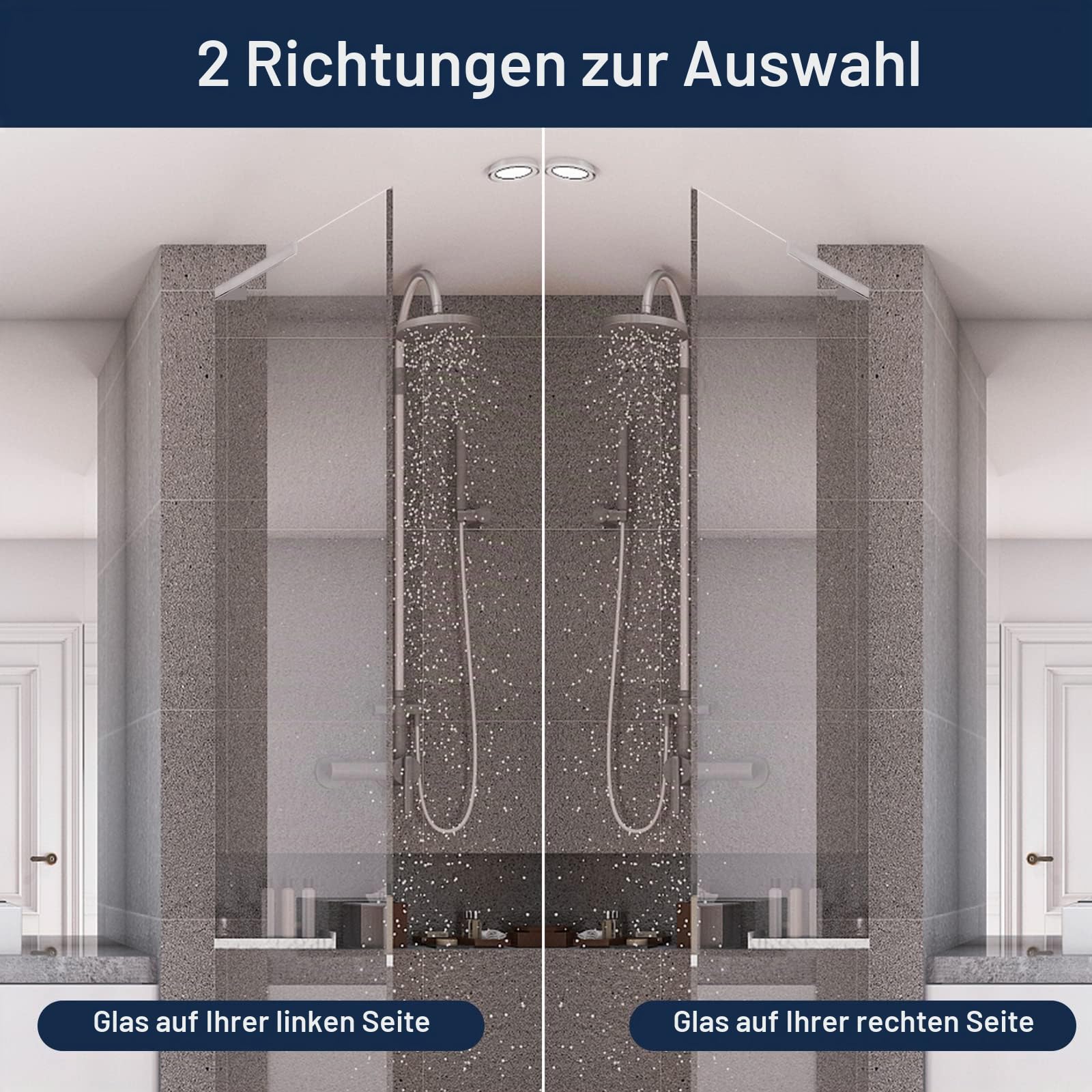 LukLoy Feste Glasstützstange, Rahmenloses zu Wandklemme, Duschstabilisator, L-Form, Montagehalterung, Kein Bohren (Glas Rechts)