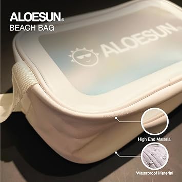 ALOESUN Beach Bag | Waterproof Clear Organizer Pouch with Zipper for Skin Care Accessories, Travel Cosmetic Makeup, Toiletries, Hair Products | Transparent Traveling Purse for Women and Men White