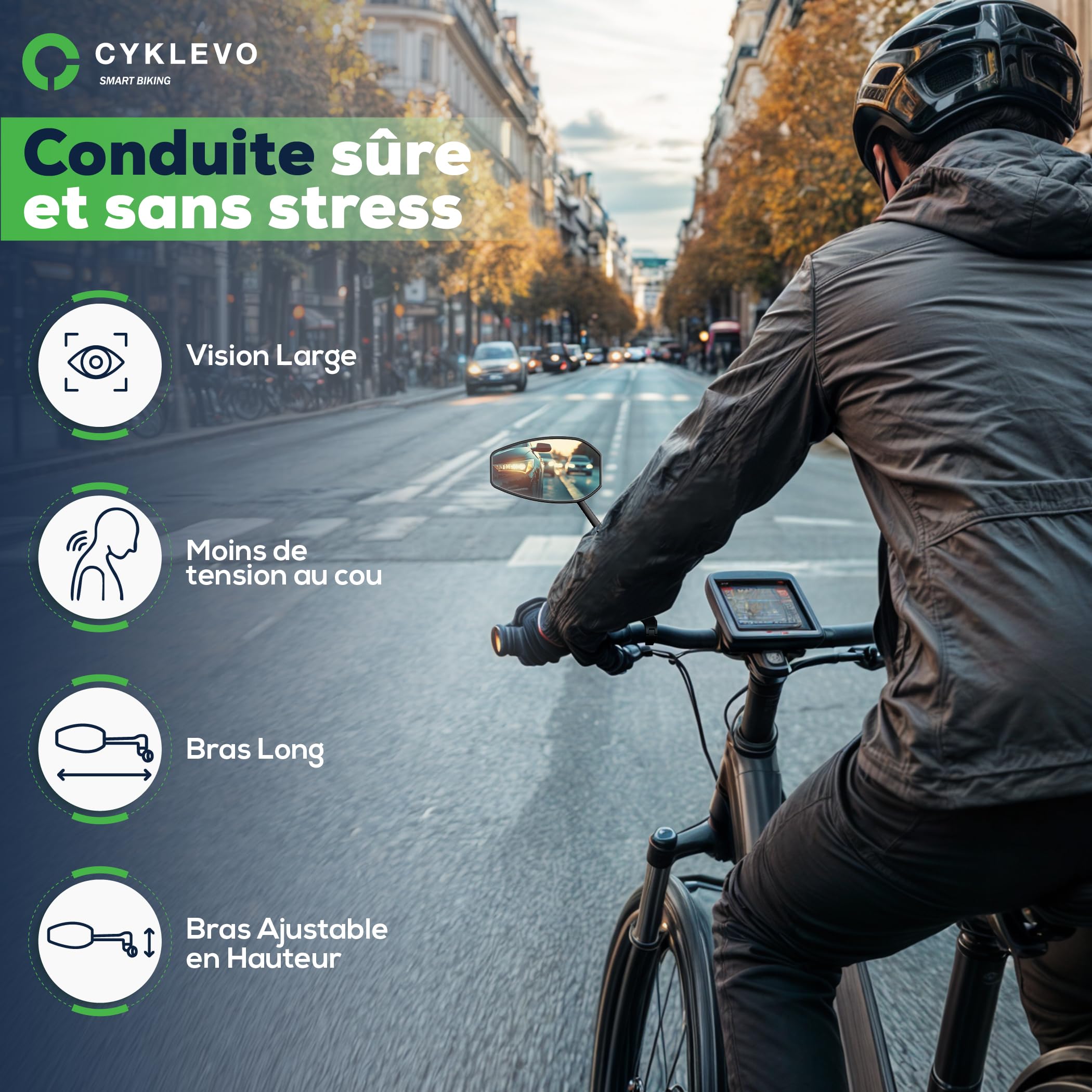 Lot 2 Rétroviseurs Vélo Universels – Gauche + Droit – Vision Large & Stable – Miroirs Antichoc Pivotants 360° – VTT VAE VTC Trottinette