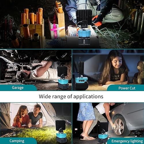 Miniatura 6 de Luz de trabajo LED inalámbrica compatible con batería Makita de 18 V, linterna de 48 W 3400 LM, luz de inundación portátil con puertos USB y tipo C,