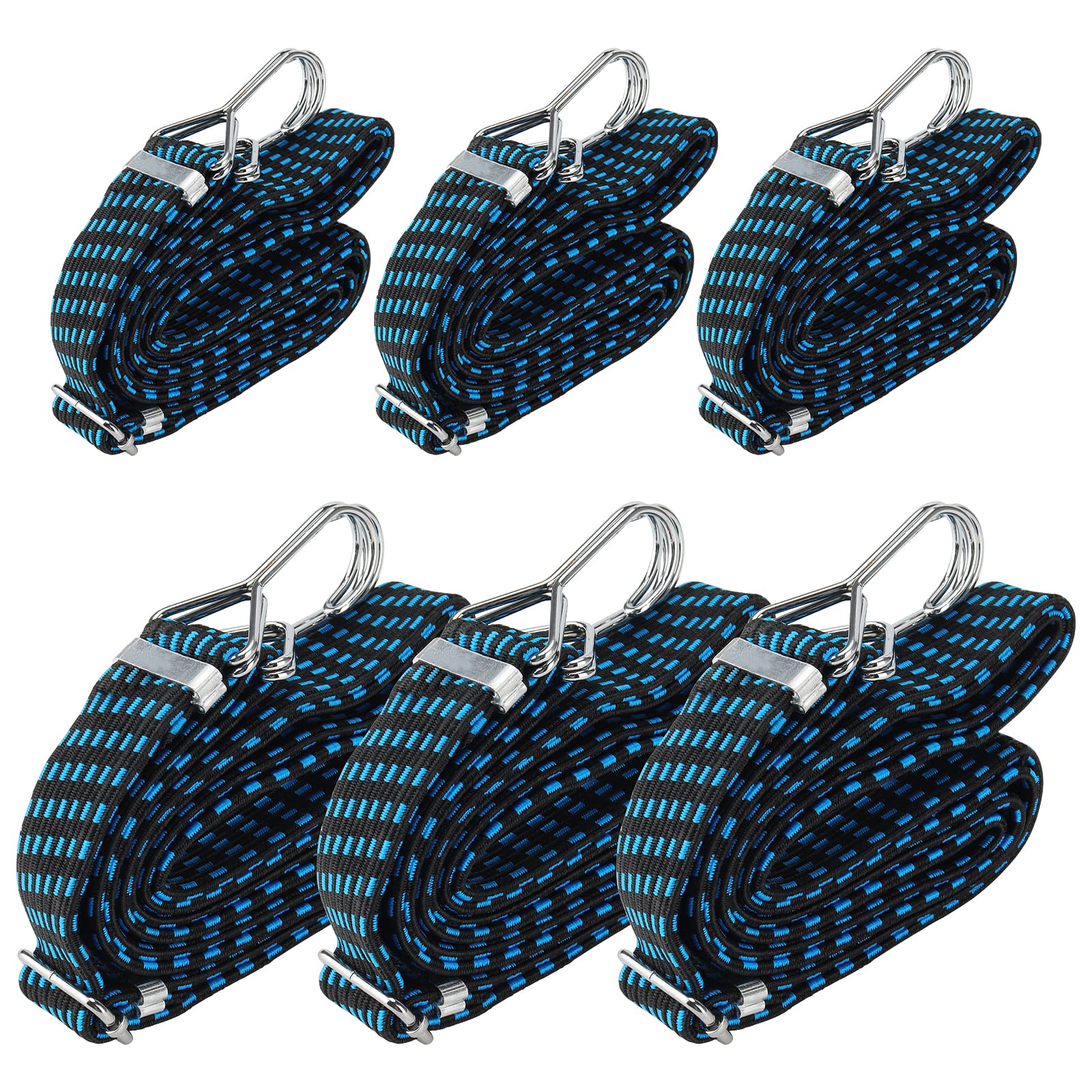 NGOSUET 6er Set Spanngummi Flach mit Haken 2m und 3m, Verstellbar Expander mit Haken, 3cm Breit Gummiseil Gepäckspanner Flach für Gepäckträger Fahrrad Motorrad Camping