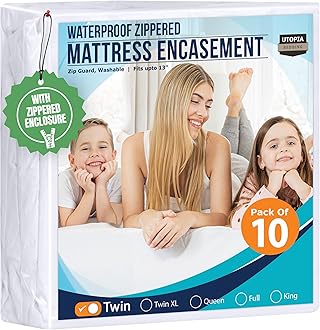 Utopia Bedding Twin Mattress Protector Zippered (Pack of 10), 100% Waterproof Bed Bug and Dust Mite Proof Mattress Encasement, Absorbent 6 Sided Mattress Cover