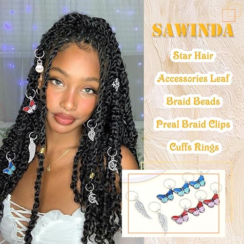 Miniatura 4 de 20 piezas de joyería de mariposa plateada para trenzas Loc ajustables con alas de hoja de perla, accesorios para rastas DIY Charmd para el cabello,