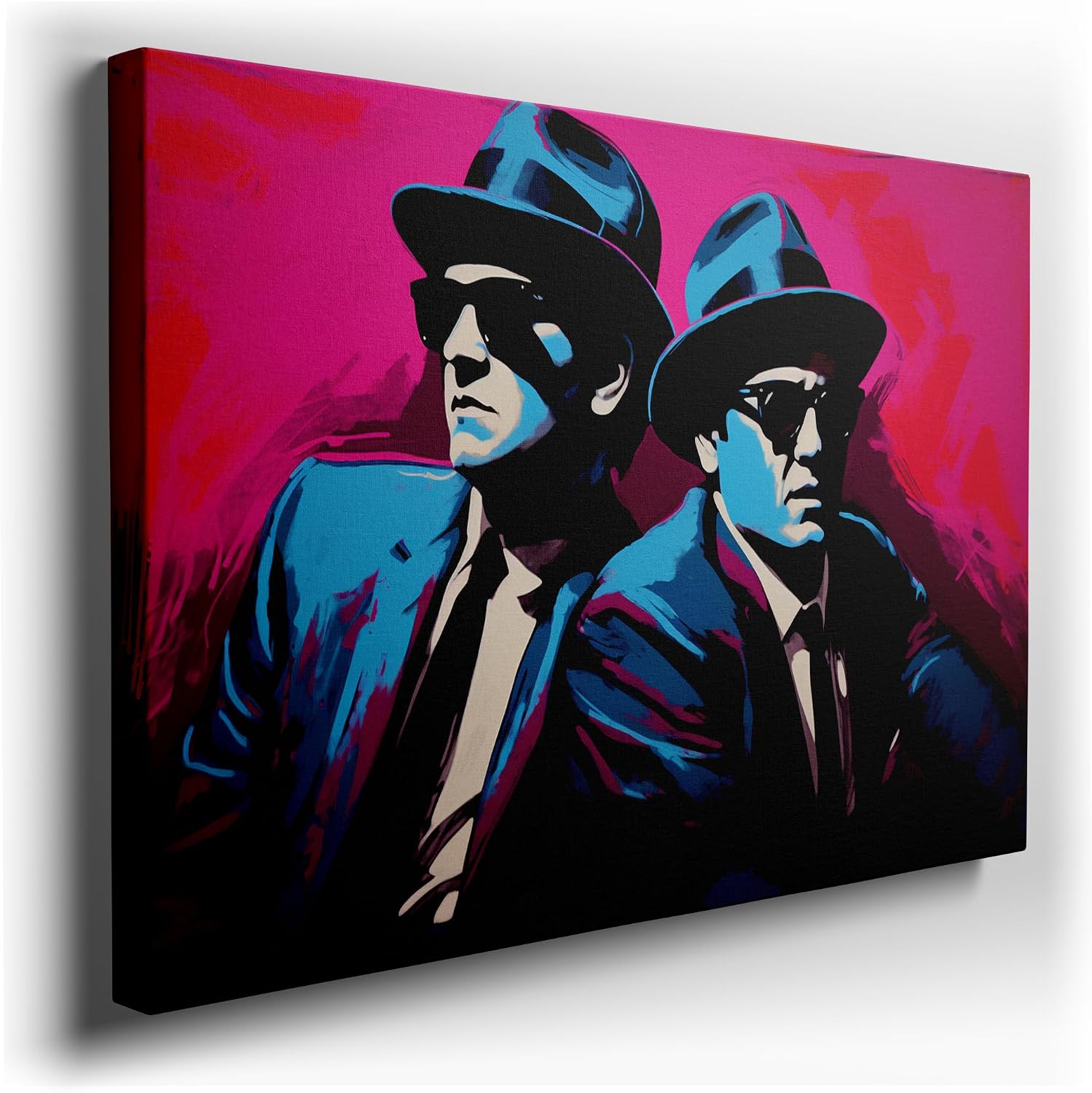 Canvas for Living room. Brothers in Blues: A Striking Digital Homage to the Iconic Jake and Elwood, 27 x 18 inch Canvas Wall Art - Contemporary Masterpieces - Modern Home Decor - 69x46 cm (27x18 inch)