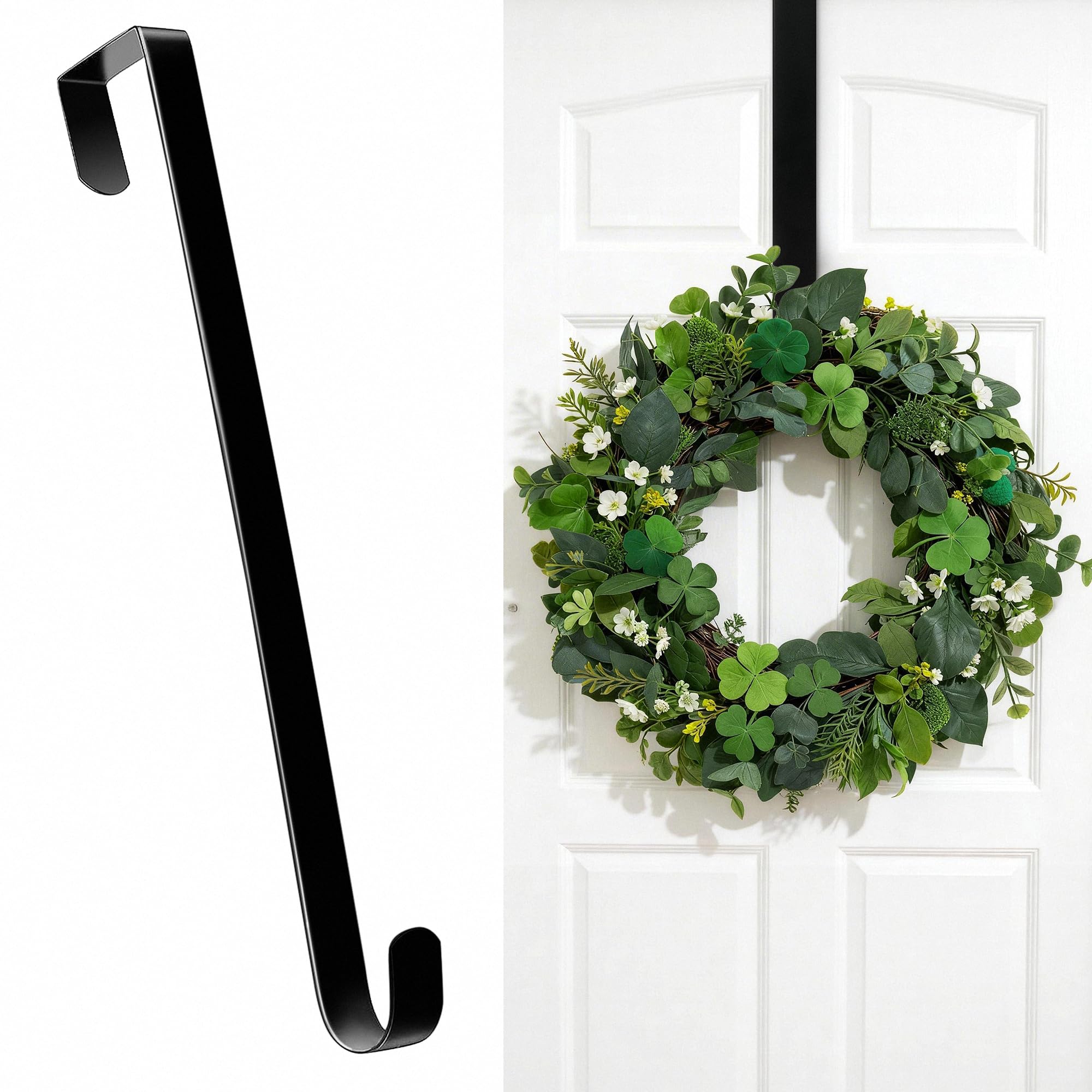 HOOSUN Wreath Hangers for Front Door,St Patricks Day Decorations,12" St Patricks Day Wreath Hook Holder,Over The Door Hooks Hanger,Metal Garland Hangers Hook for Patriotic Spring Wreath Porch Decor