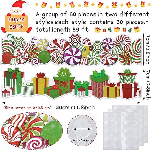 Miniatura 2 de Zonon 60 piezas de tablón de anuncios de Navidad, decoración Xams de menta, bastón de caramelo, bordes rectos, caja de Navidad, decoración de aula
